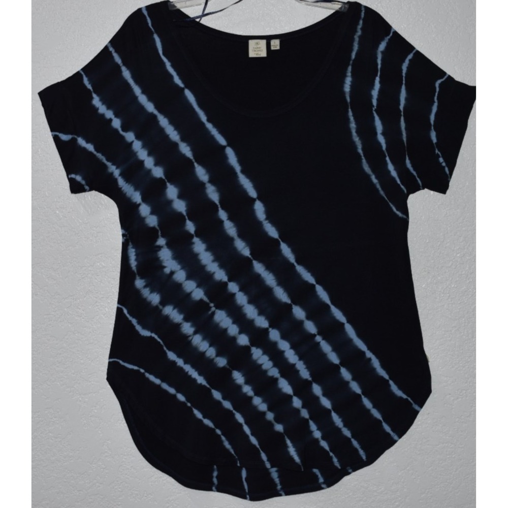 St. Tropez West Tie-Dye Top Dolman Cap Sleeve Sz Large Navy Blue Coastal Beachy